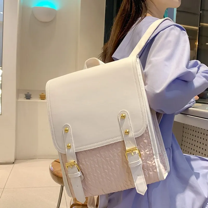 Realaiot Fashion Woman Backpack Pu Leather Preppy Style School Backpack Bags for Teenagers Girls  Simple Designer Hand Shoulder Bags