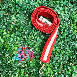 Red and White Beaded Purse Strap