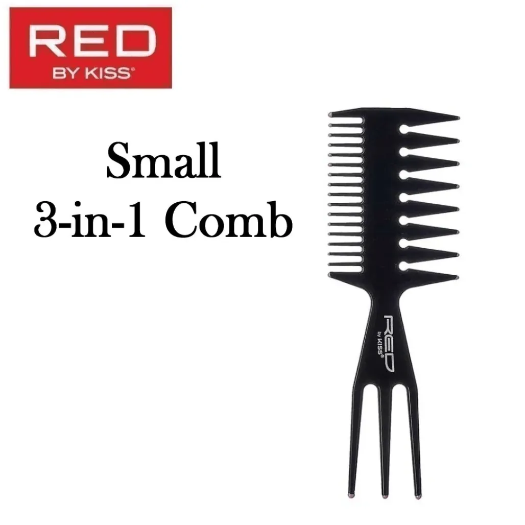 Red by Kiss 3-in-1 Comb – Small, Black, Multi-Functional for Styling, Parting & Detangling | HM58 | Compact & Travel-Friendly