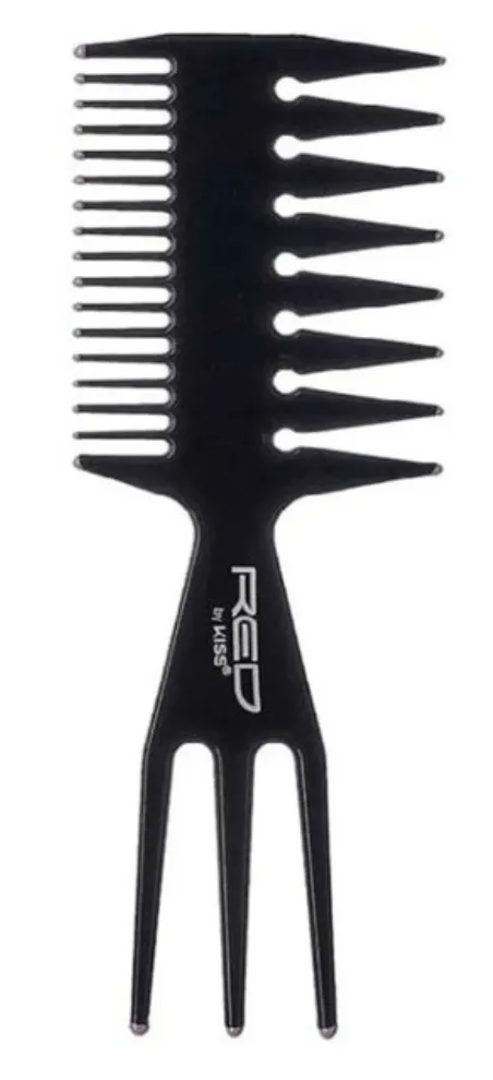 Red by Kiss 3-in-1 Comb – Small, Black, Multi-Functional for Styling, Parting & Detangling | HM58 | Compact & Travel-Friendly