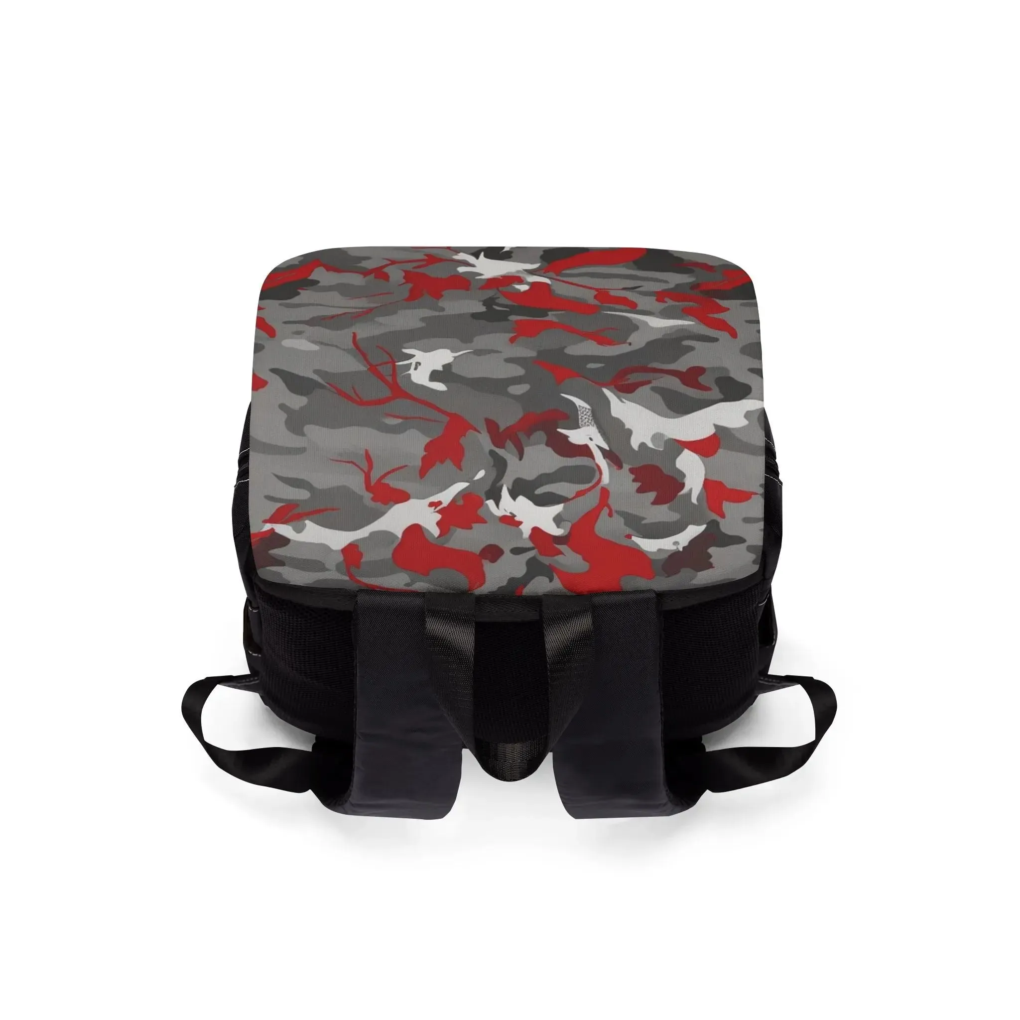Red, White, and Gray Camo Shoulder Backpack