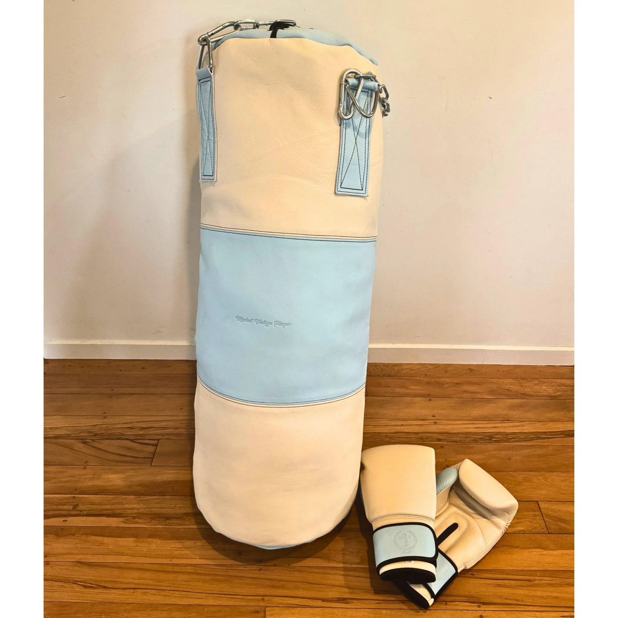 RETRO Cream / Baby Blue Leather Heavy Punching Bag (un-filled)