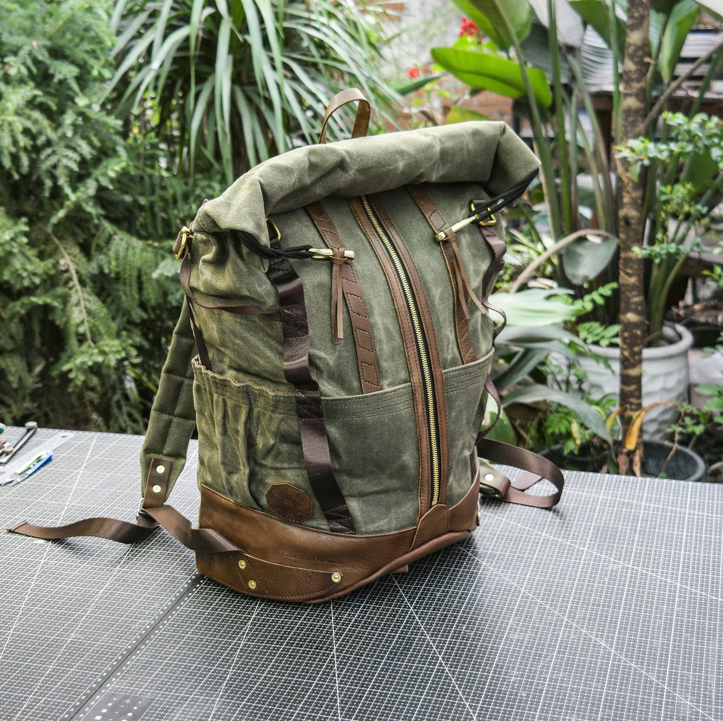 Retro oil wax canvas backpack - backpack travel, cycling backpack, motorcycle travel