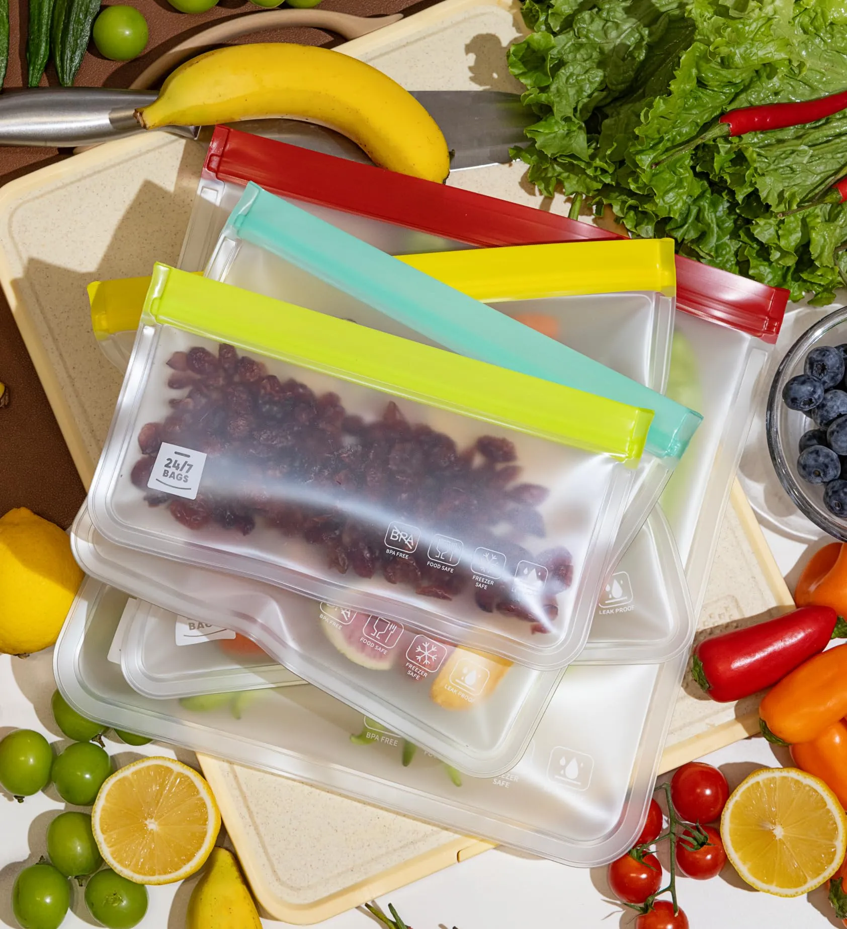 Reusable PEVA Storage Bags, Variety Pack- 12 Count