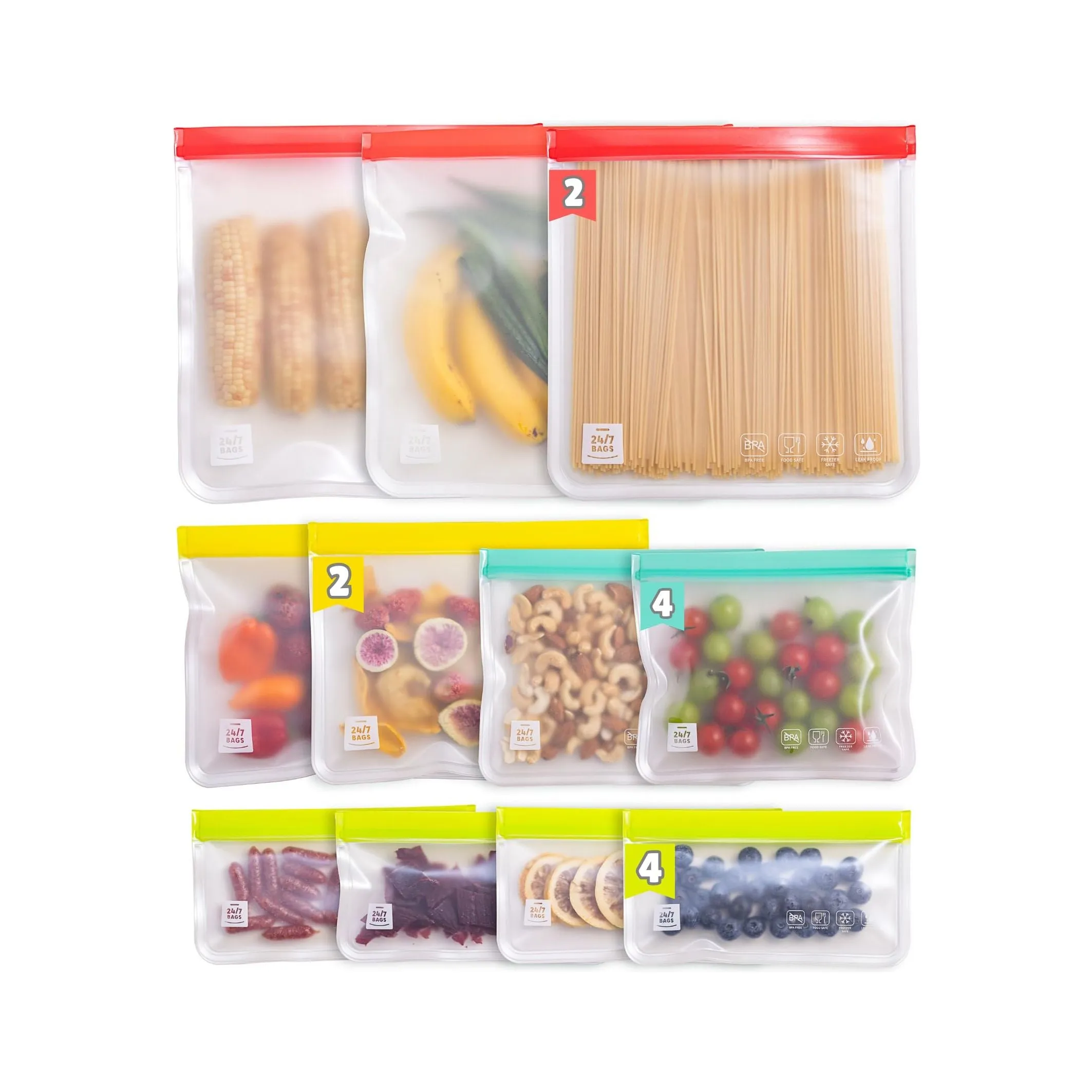 Reusable PEVA Storage Bags, Variety Pack- 12 Count