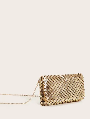 Rhinestone Decor Metallic Clutch Bag - Gold