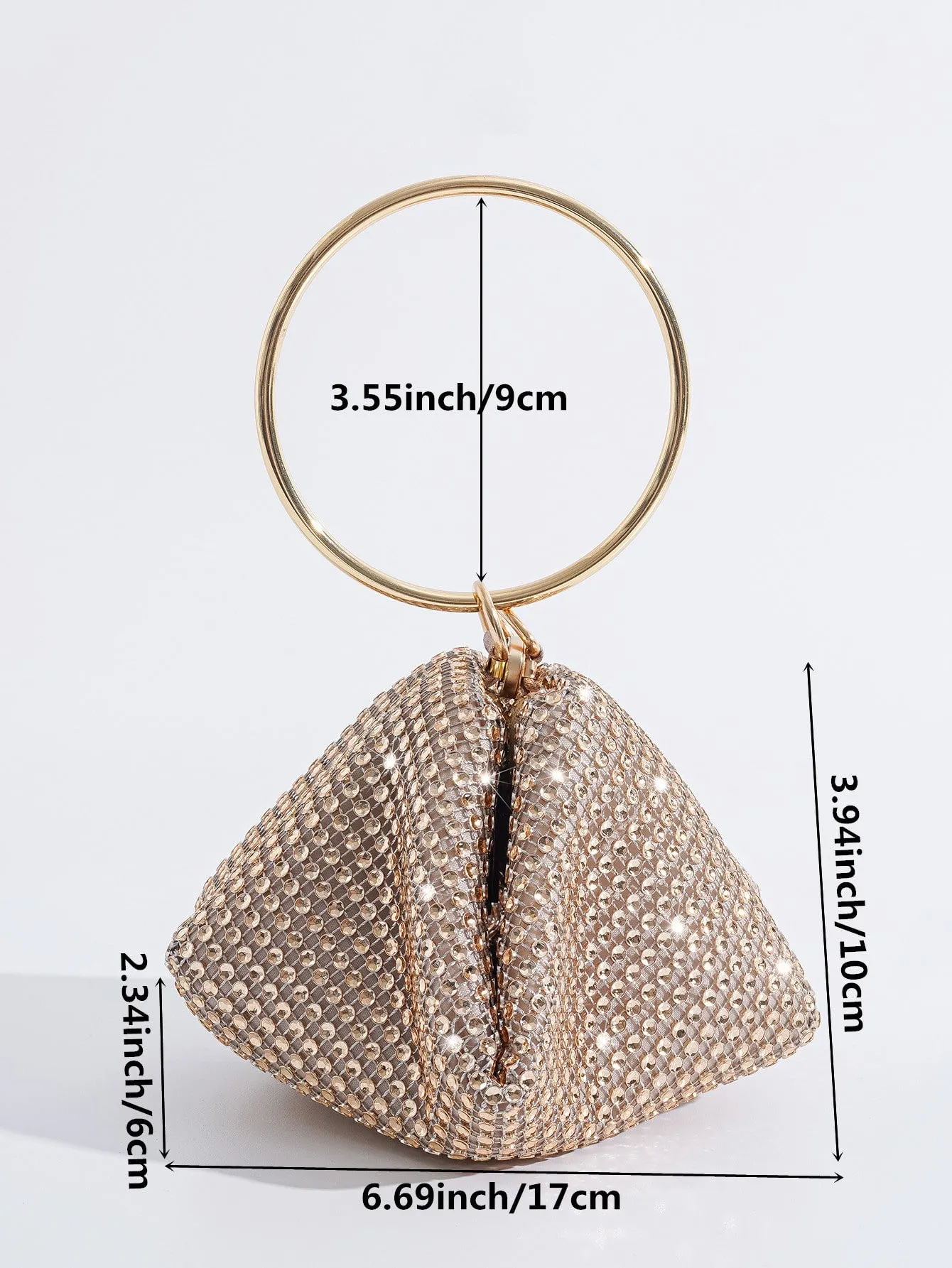 Rhinestone Decor Ring Handle Evening Bag - Champagne