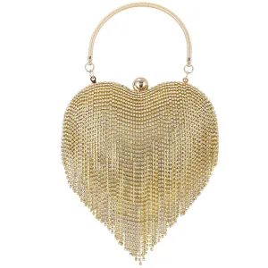 Rhinestone Heart Pattern Tassel Design Evening Bag