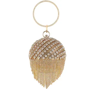 Rhinestone Studded Tassel Design Clutch Bag
