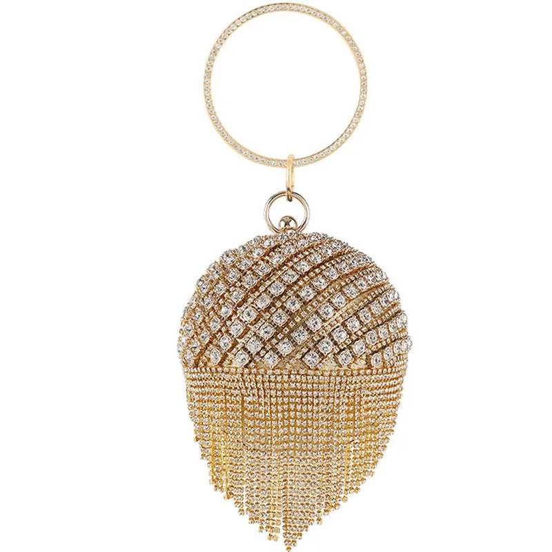 Rhinestone Studded Tassel Design Clutch Bag