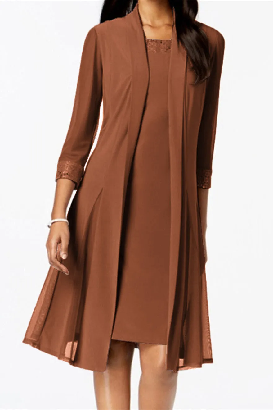 Round Neck 2 Pieces Knee Length Mother of The Bride Dress