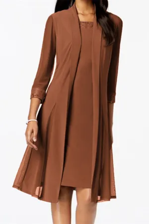 Round Neck 2 Pieces Knee Length Mother of The Bride Dress