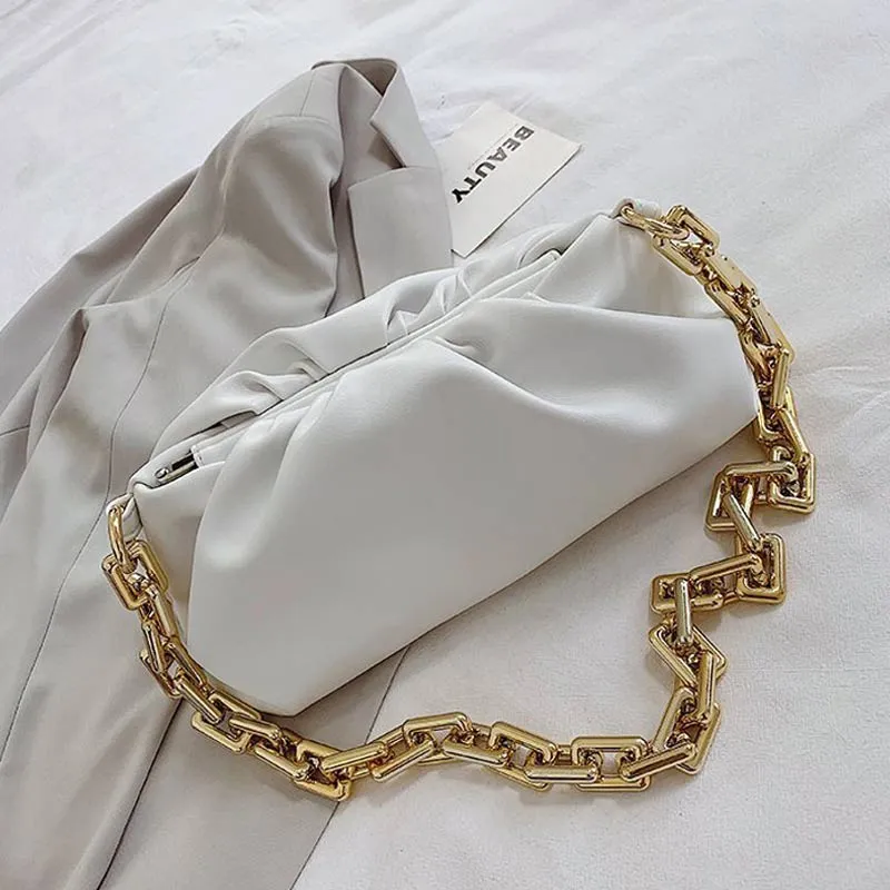 Ruched Chain Link Shoulder Handbag