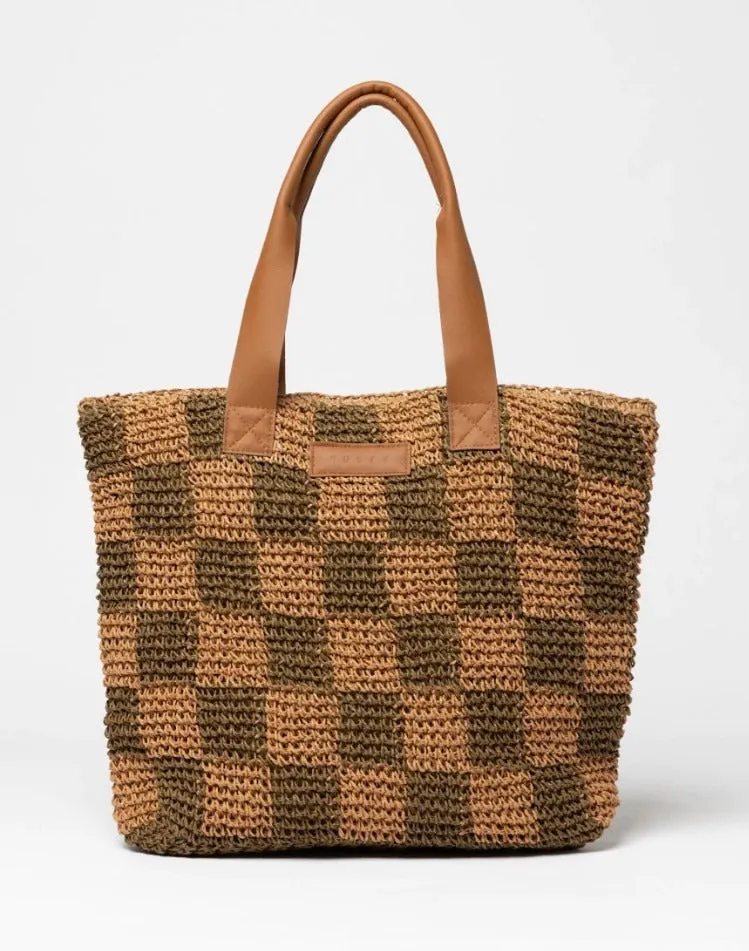 Rusty Chocolate Checkmate Straw Beach Bag BFL1162