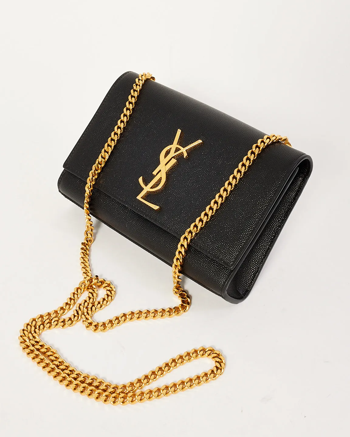 Saint Laurent Black Grain de Poudre Embossed Leather Small Kate Bag