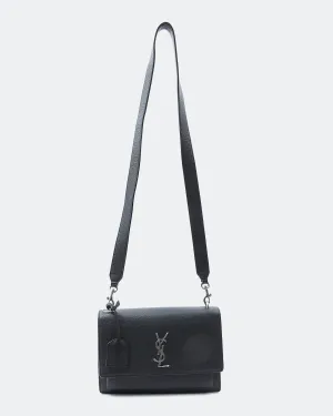 Saint Laurent Black Grained Medium Sunset Leather Strap Bag