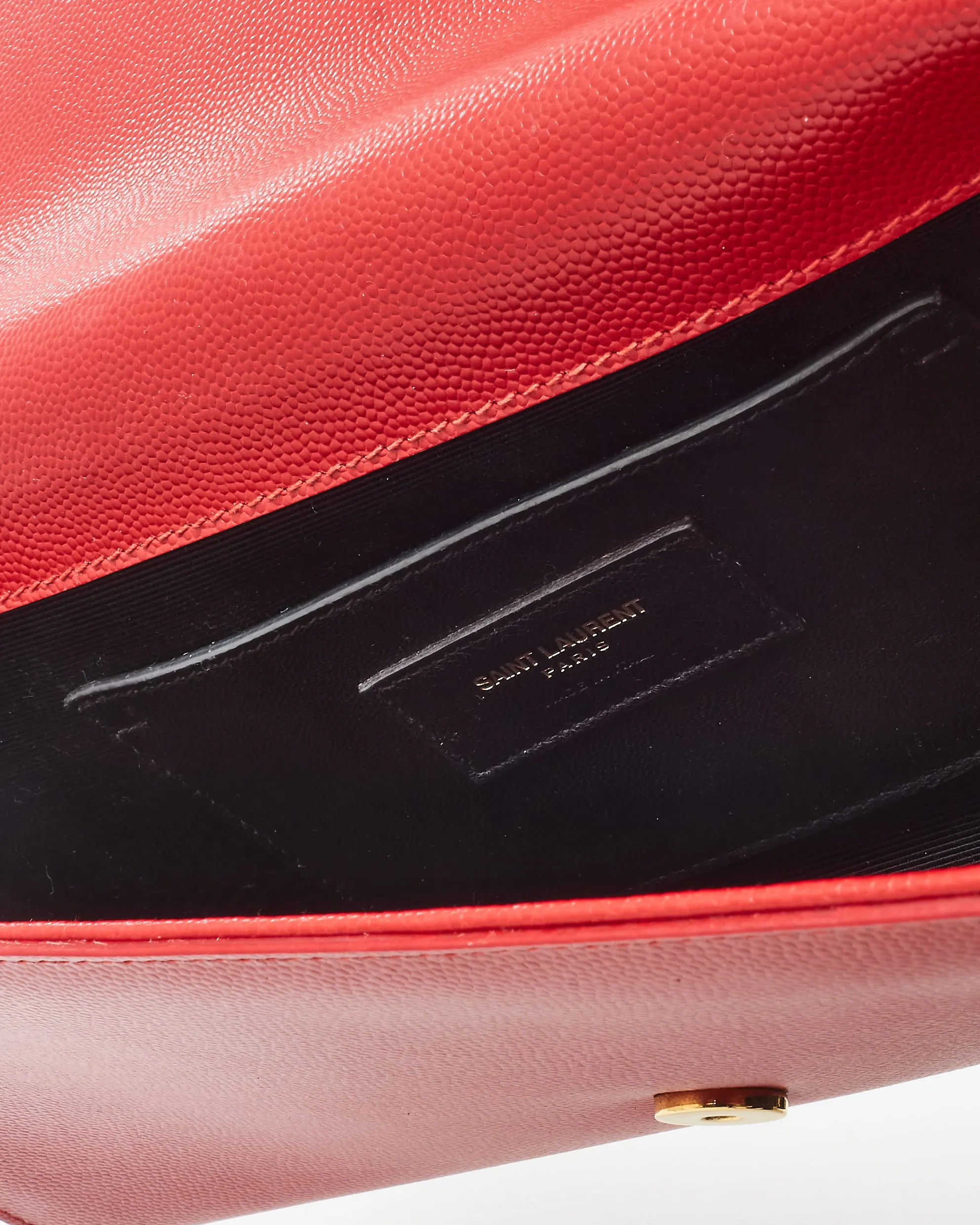 Saint Laurent Red Grained Leather Kate Clutch GHW