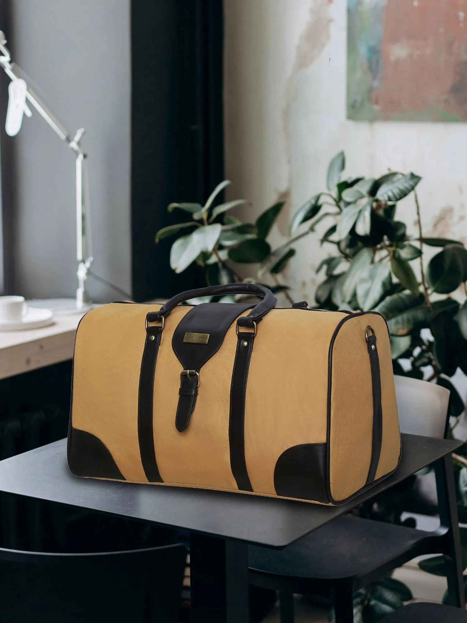 Sand Beige Recycled Canvas & Vegan Leather Travel Duffle