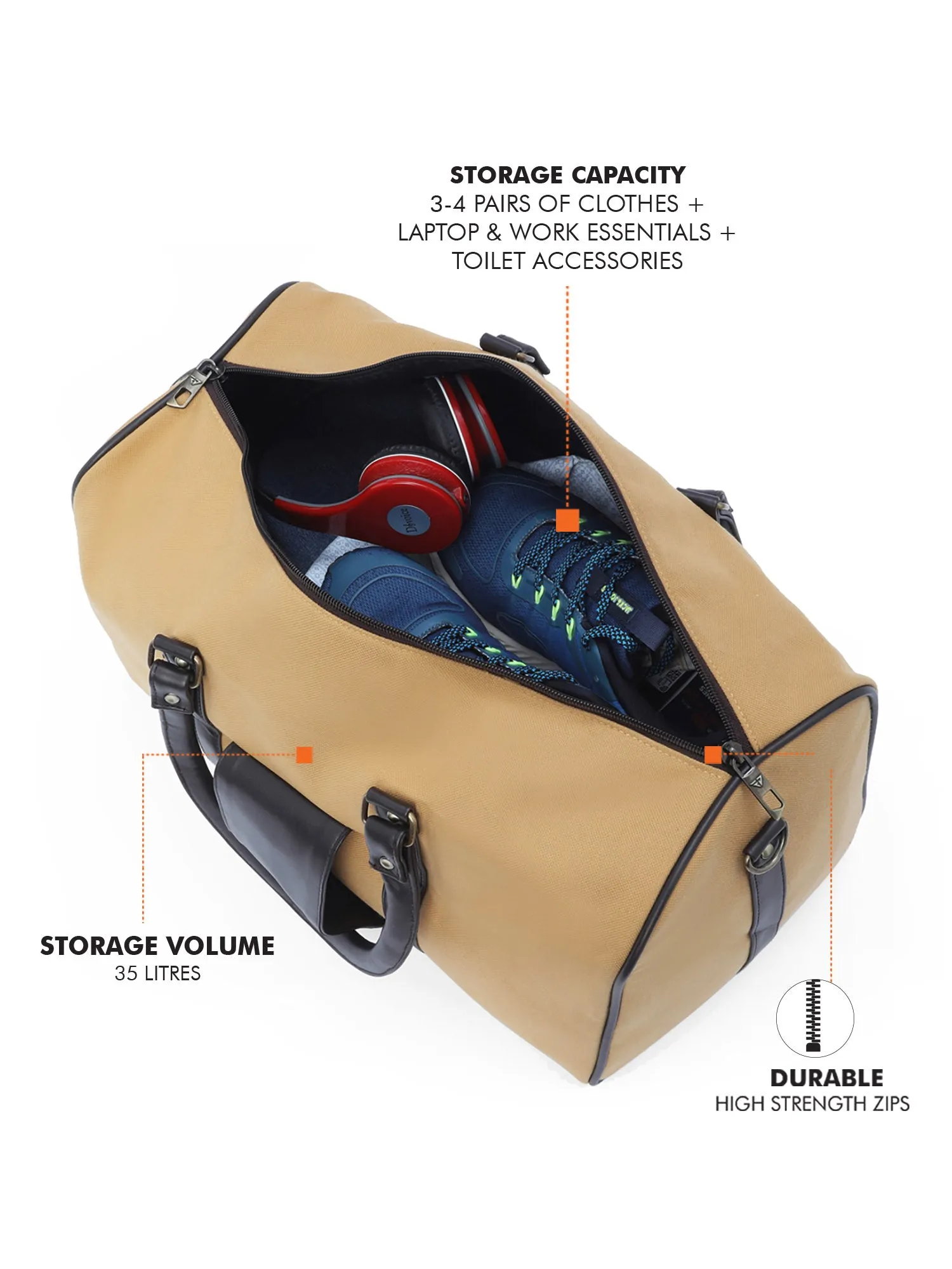Sand Beige Recycled Canvas & Vegan Leather Travel Duffle