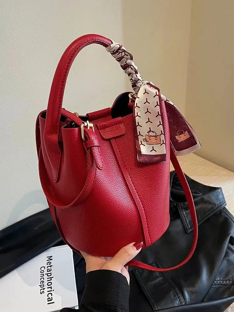 Scarf Handle Bucket Shaped Bag