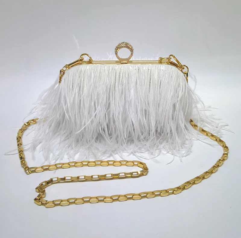 sd-hk Ladies Ostrich Feather Evening Bag