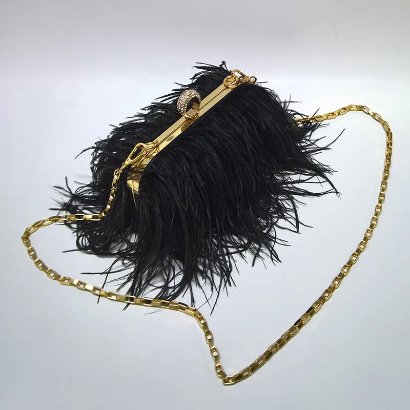 sd-hk Ladies Ostrich Feather Evening Bag