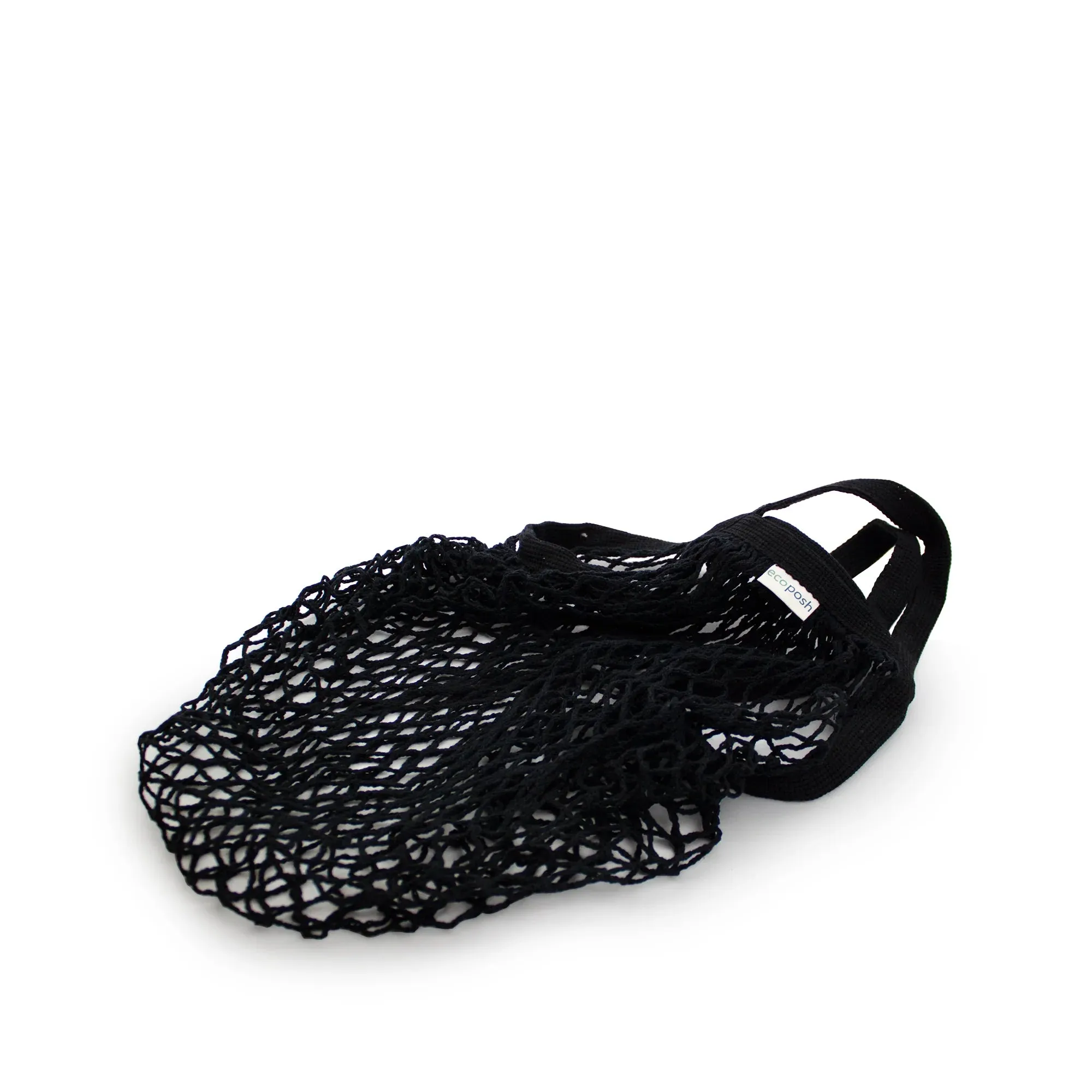 Short Handle Organic Cotton Net Tote Bag - Black