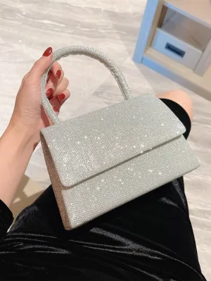 Silver Mini Glitter Flap Square Bag - Silver- FD ⚡