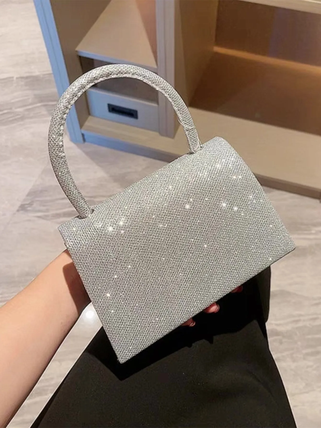 Silver Mini Glitter Flap Square Bag - Silver- FD ⚡