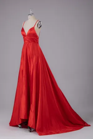 Simple A Line Backless Sweep Train Long Prom Dress