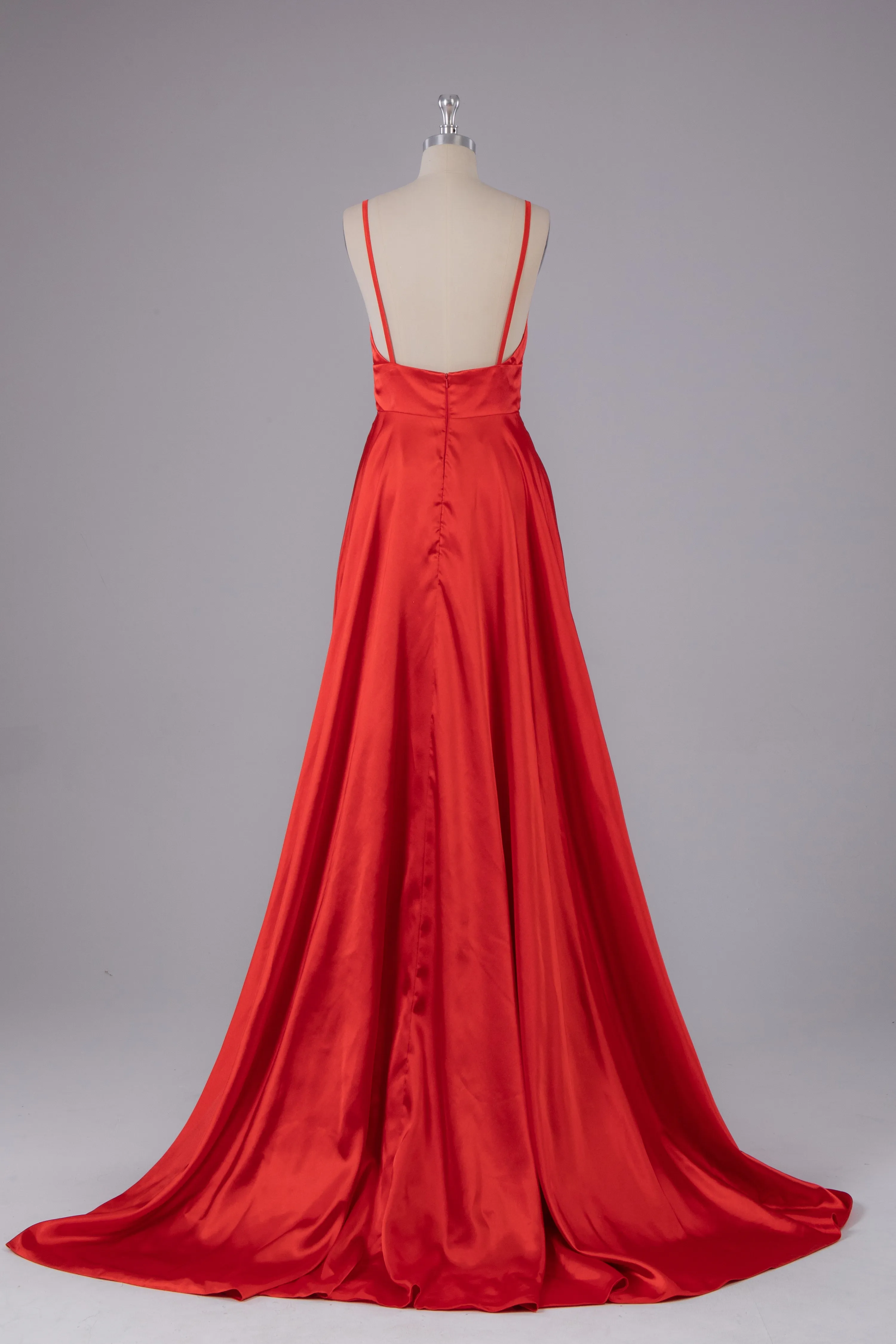 Simple A Line Backless Sweep Train Long Prom Dress