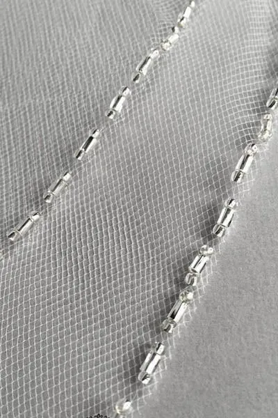 Simple White Beaded Two Layers Wedding Veils with Blusher Fingertip, SV011