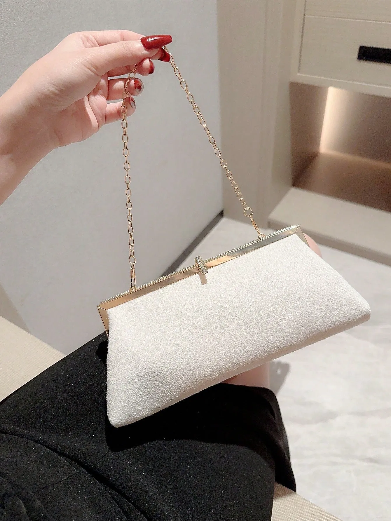 Small Rhinestone Decor Chain Purse - White