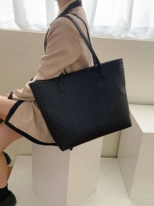 Solid Color Split-Joint Woven Bags Handbags Shoulder Bags Tote Bags: GRAY / One_size