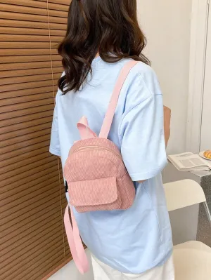 Solid Corduroy Simple All-Match Backpack