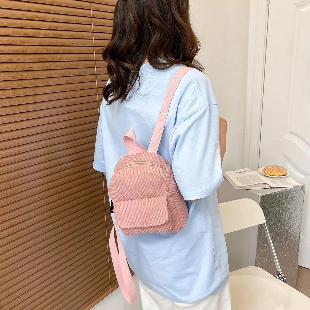 Solid Corduroy Simple All-Match Backpack