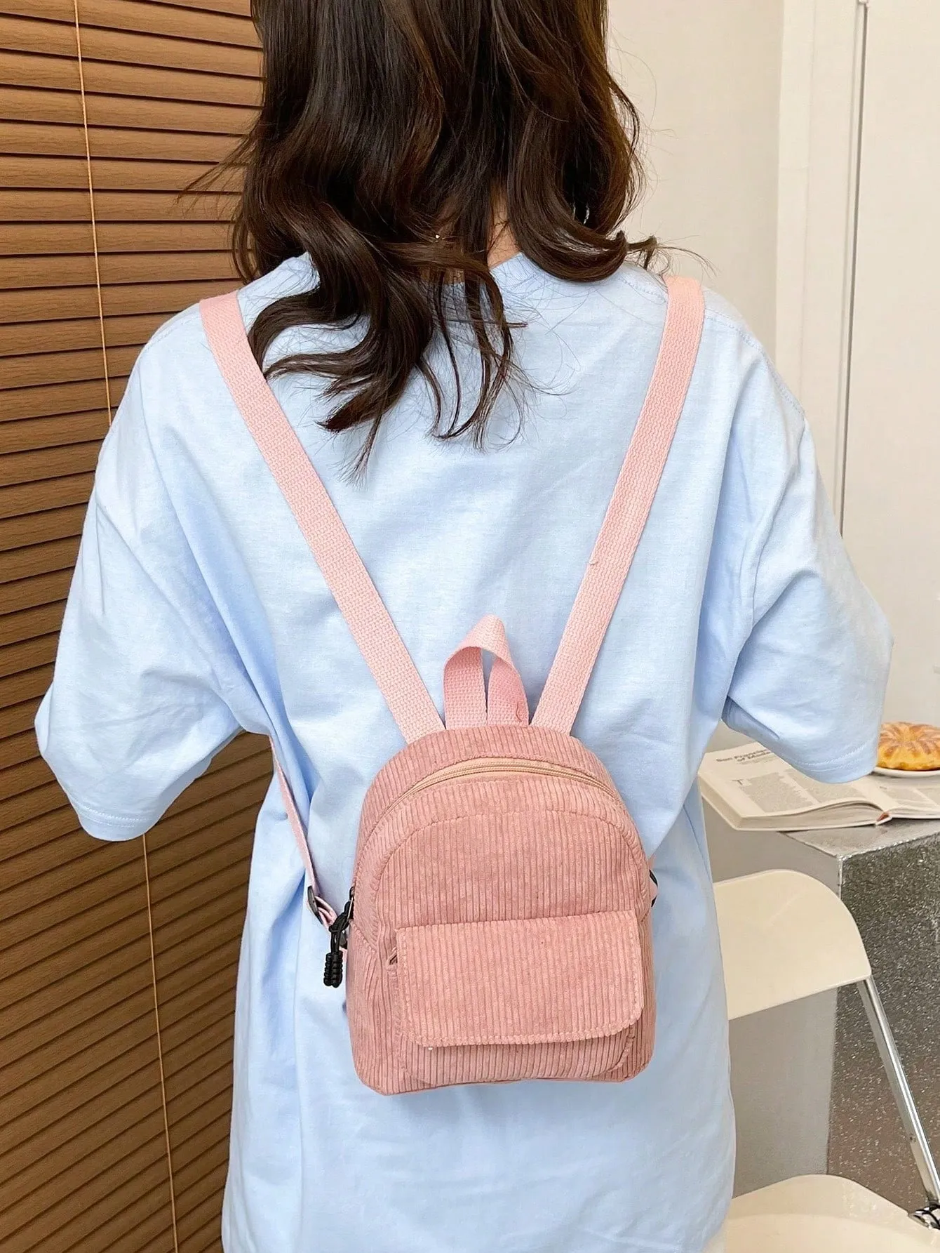 Solid Corduroy Simple All-Match Backpack