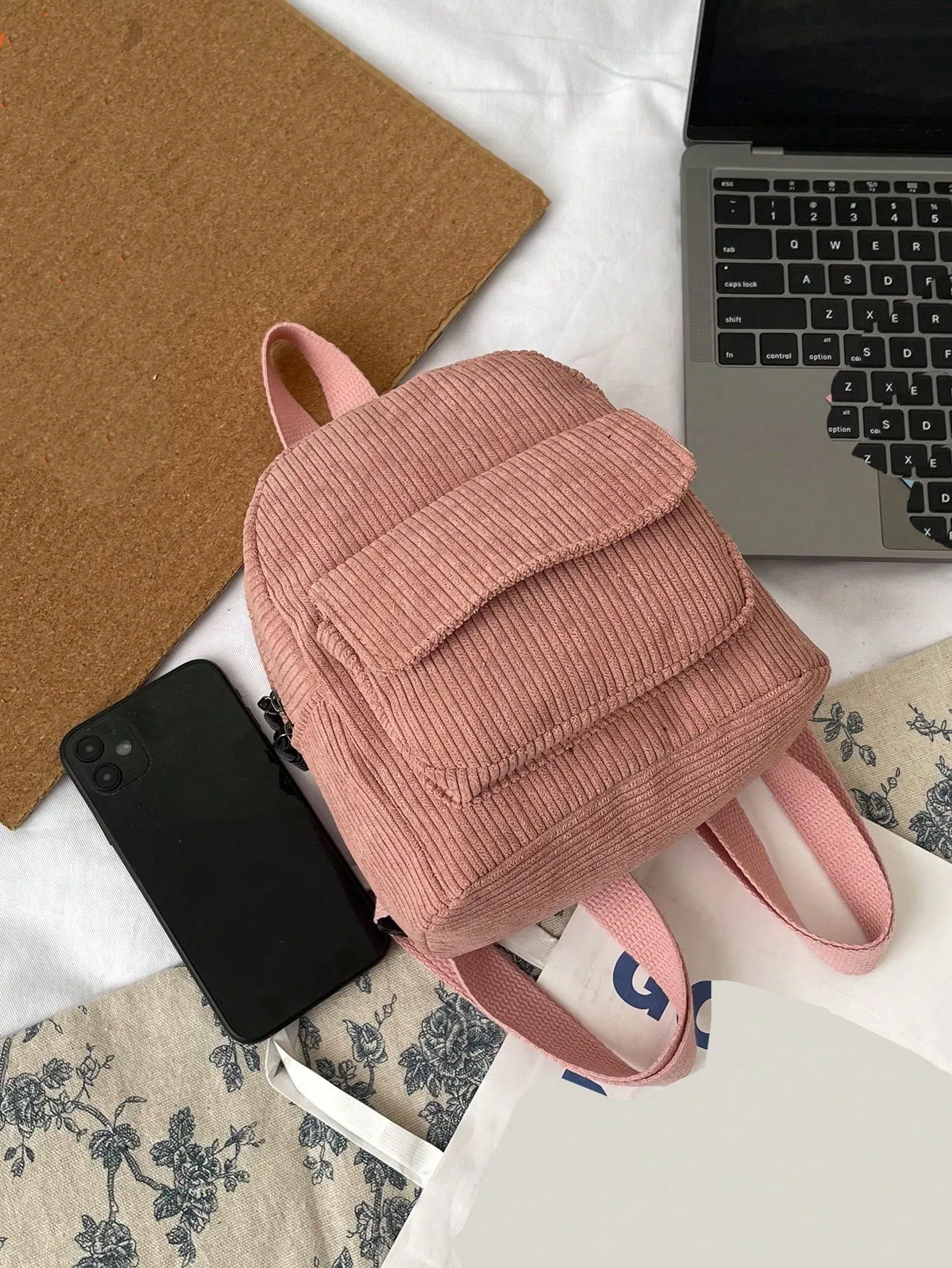 Solid Corduroy Simple All-Match Backpack