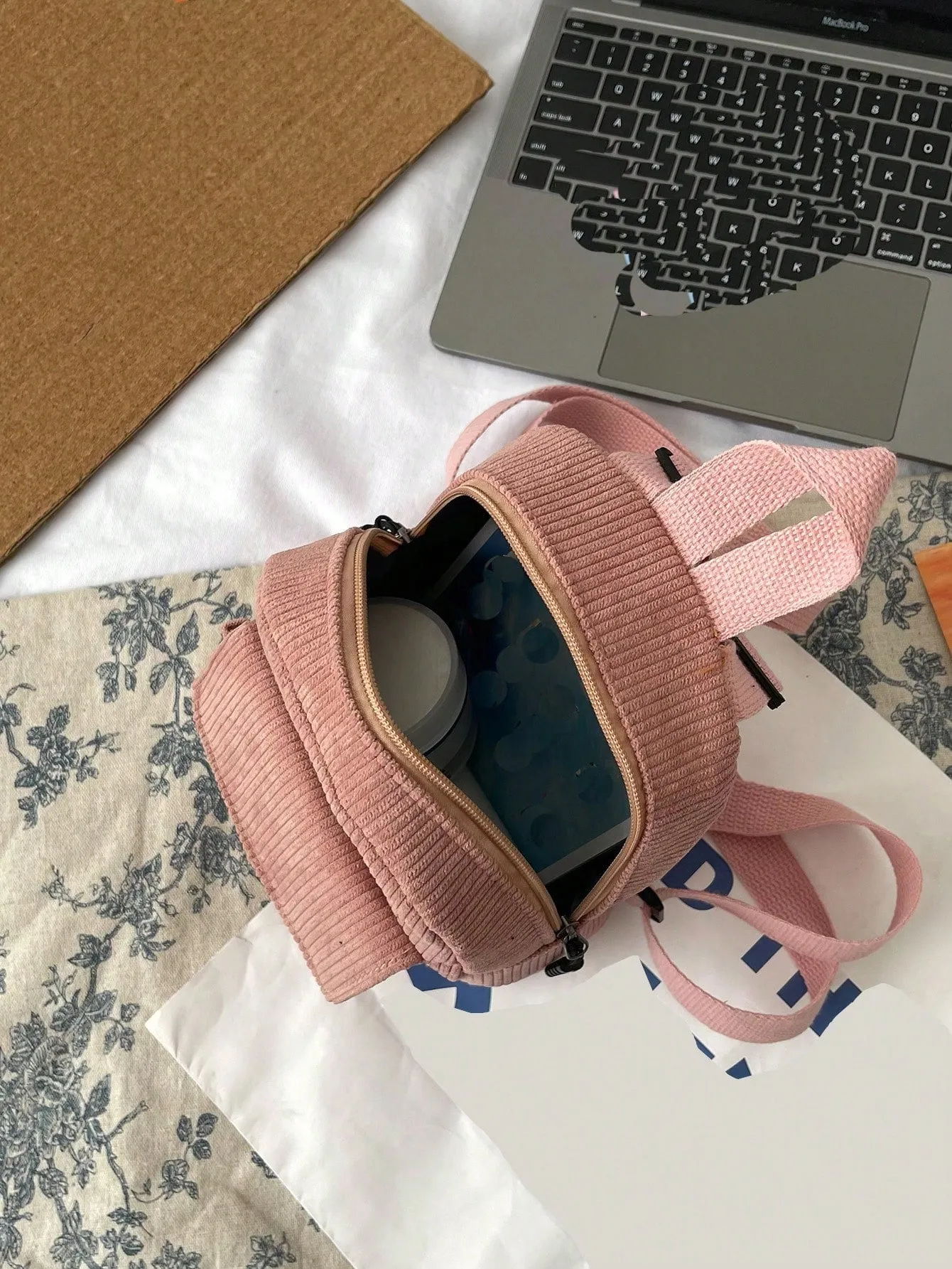 Solid Corduroy Simple All-Match Backpack