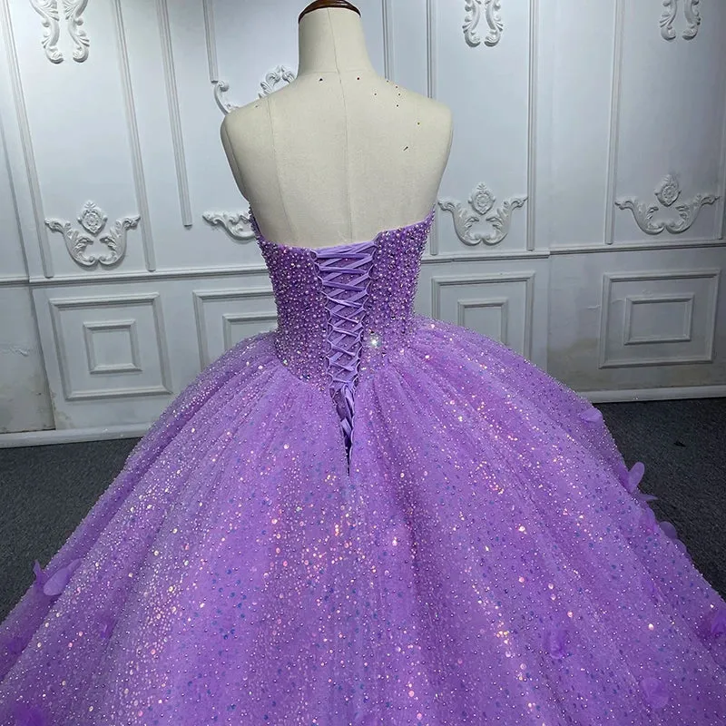 Sparkly Beading Appliques Evening Party Dress Strapless Sweetheart Ball Gown