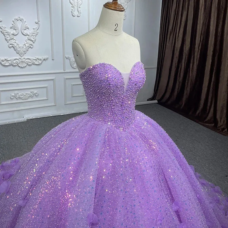 Sparkly Beading Appliques Evening Party Dress Strapless Sweetheart Ball Gown