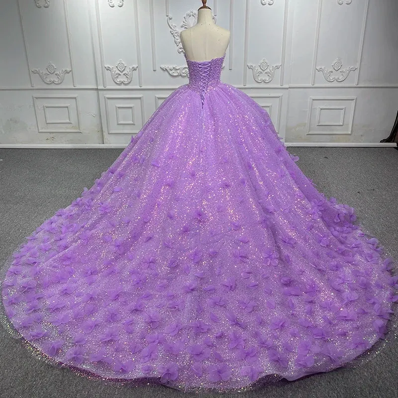 Sparkly Beading Appliques Evening Party Dress Strapless Sweetheart Ball Gown