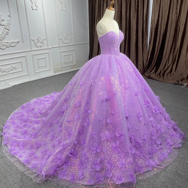 Sparkly Beading Appliques Evening Party Dress Strapless Sweetheart Ball Gown