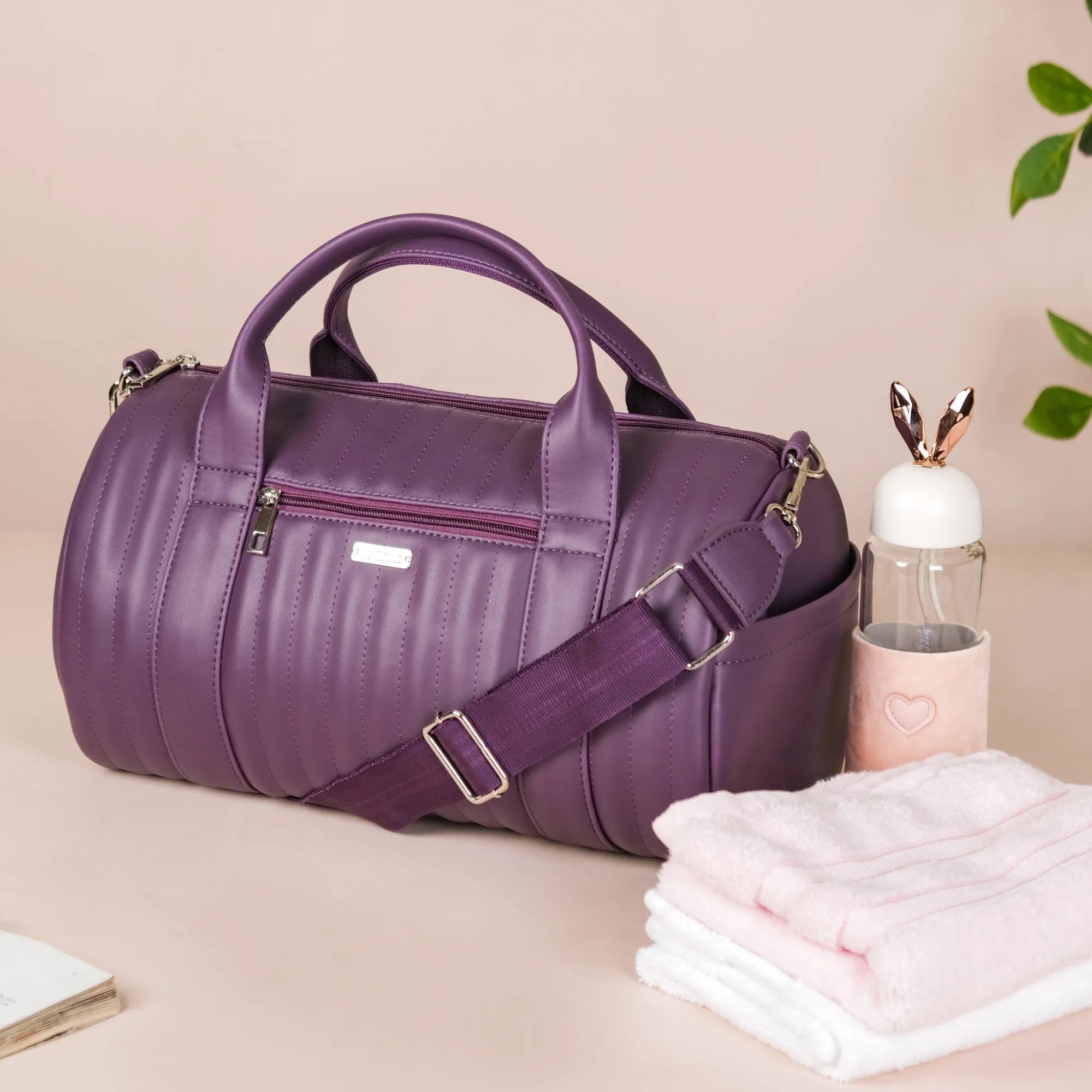 Sporty Duffel Bag Purple Small 14x7 Inch