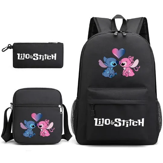 Star Stitch Pencil Black Three-piece Set Backpacks