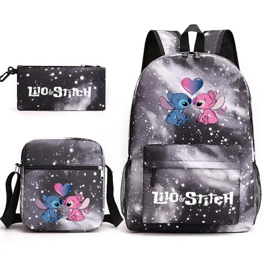 Star Stitch Pencil Black Three-piece Set Backpacks