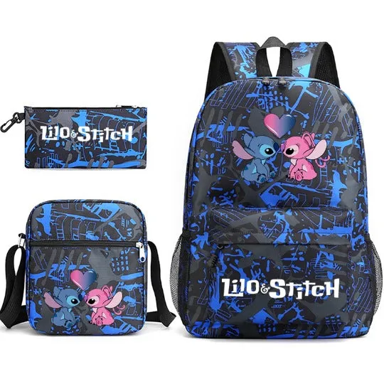 Star Stitch Pencil Black Three-piece Set Backpacks