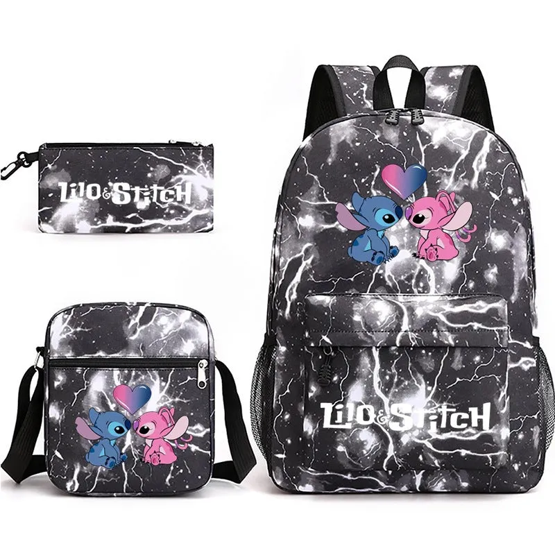 Star Stitch Pencil Black Three-piece Set Backpacks