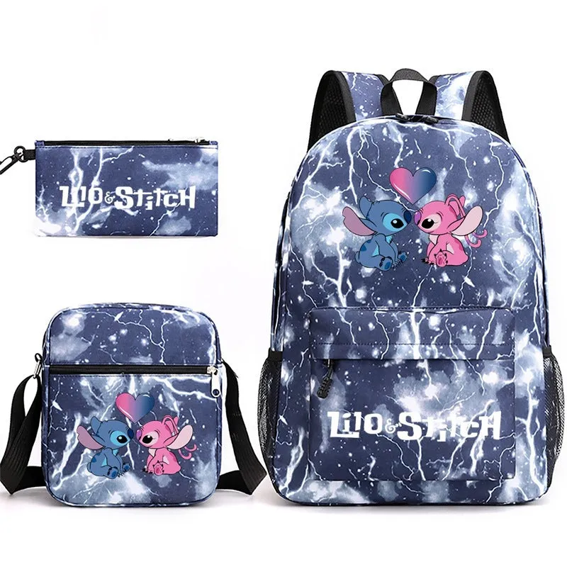 Star Stitch Pencil Black Three-piece Set Backpacks