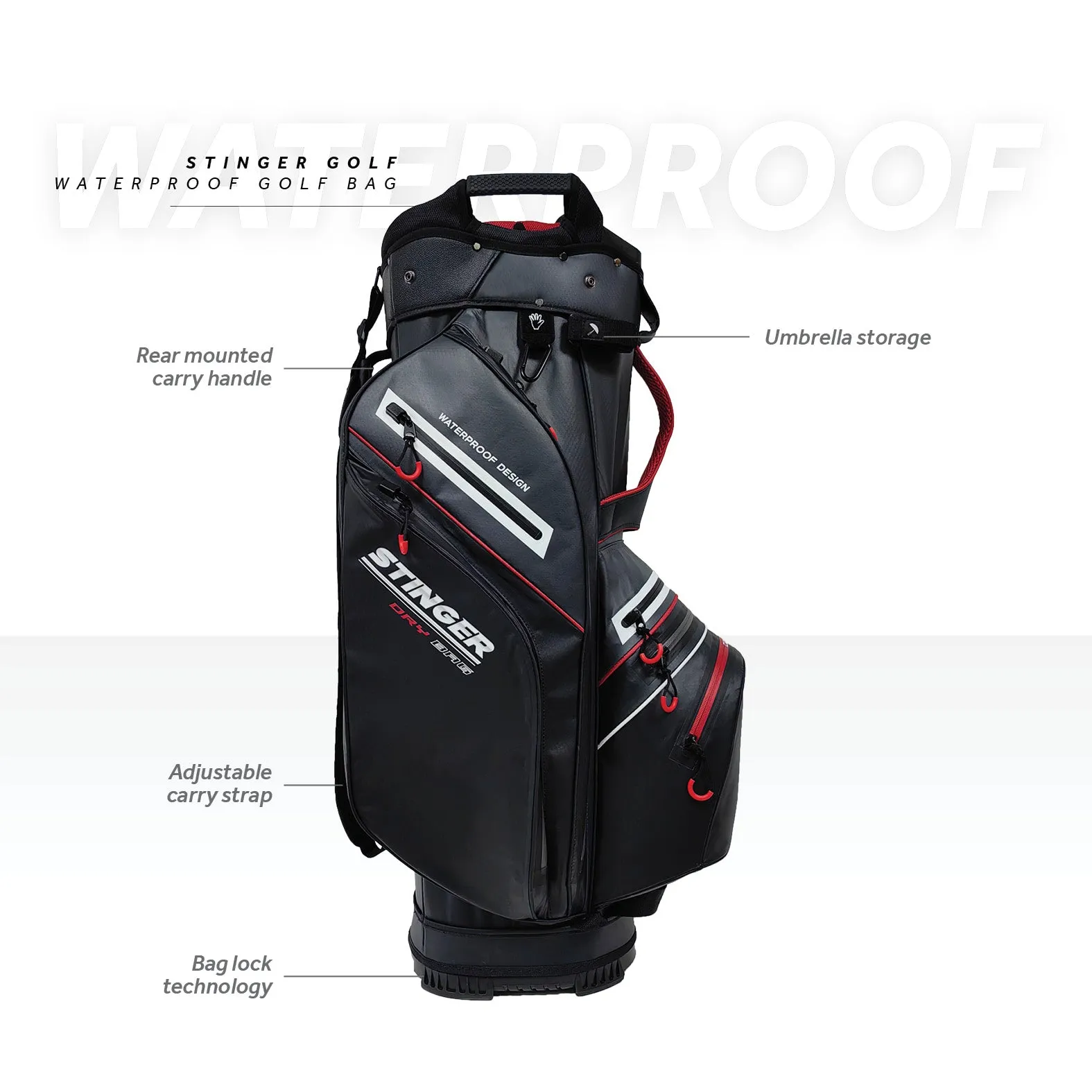 Stinger Waterproof Golf Bag Version 2  - Black / Red